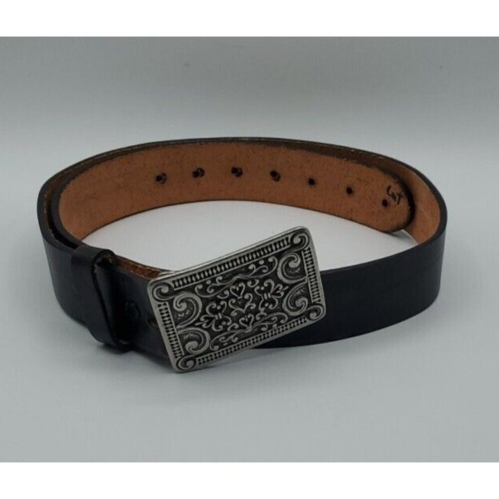 Krazy Cow Women's Black Leather Belt with Silver (Brighton Like) Buckle Size XL